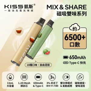 KIS5 凱斯 MIX & SHARE 磁吸雙味一次性電子煙 6500口 13mL 型別-C可充電
