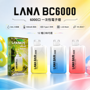 LANA 納拉 BC 6000口 一次性電子煙 8mL 1.2Ω 網狀芯 Type-C 可充電【12種口味】